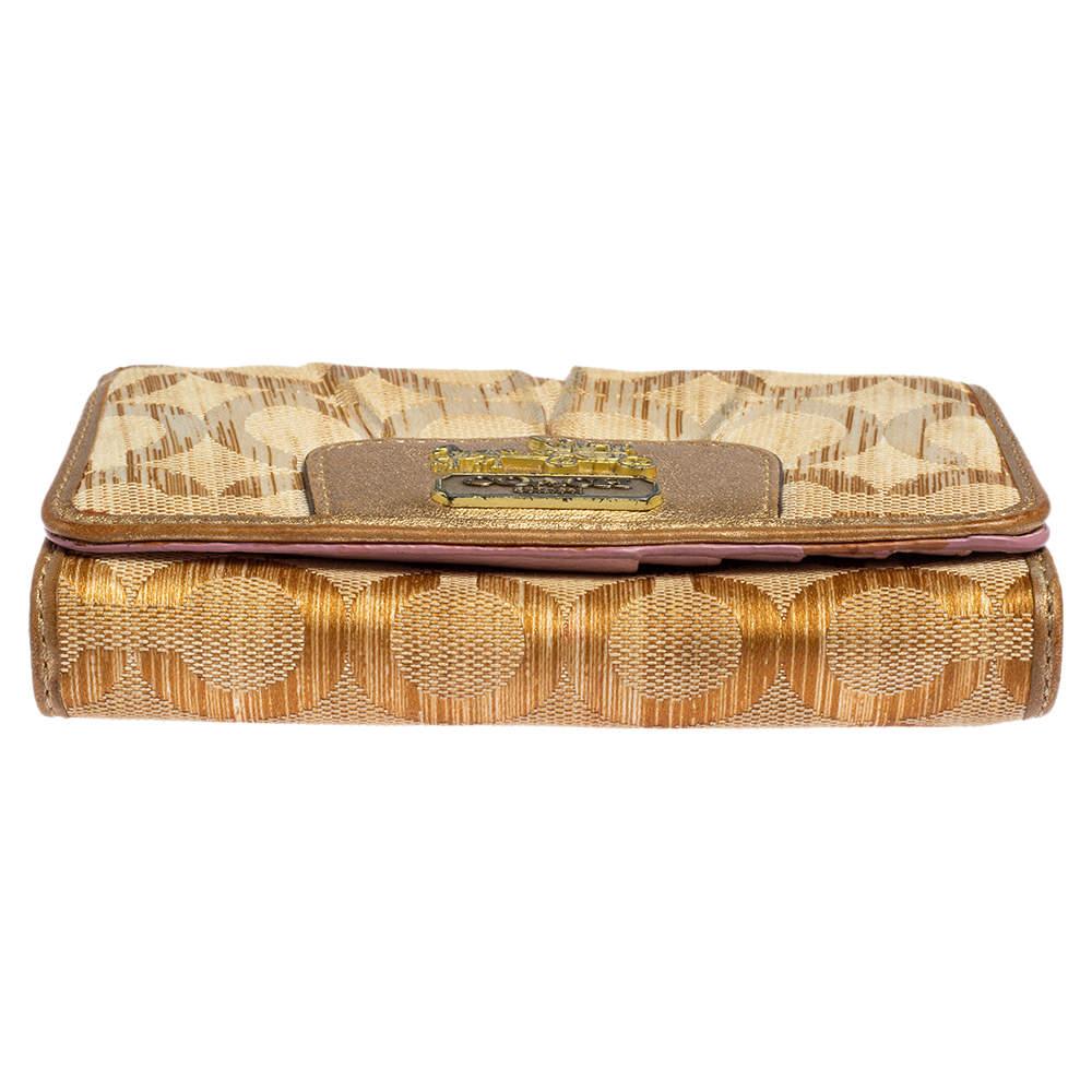 Coach Gold Ombre Signature Op Art Canvas And Leather Compact Wallet 3