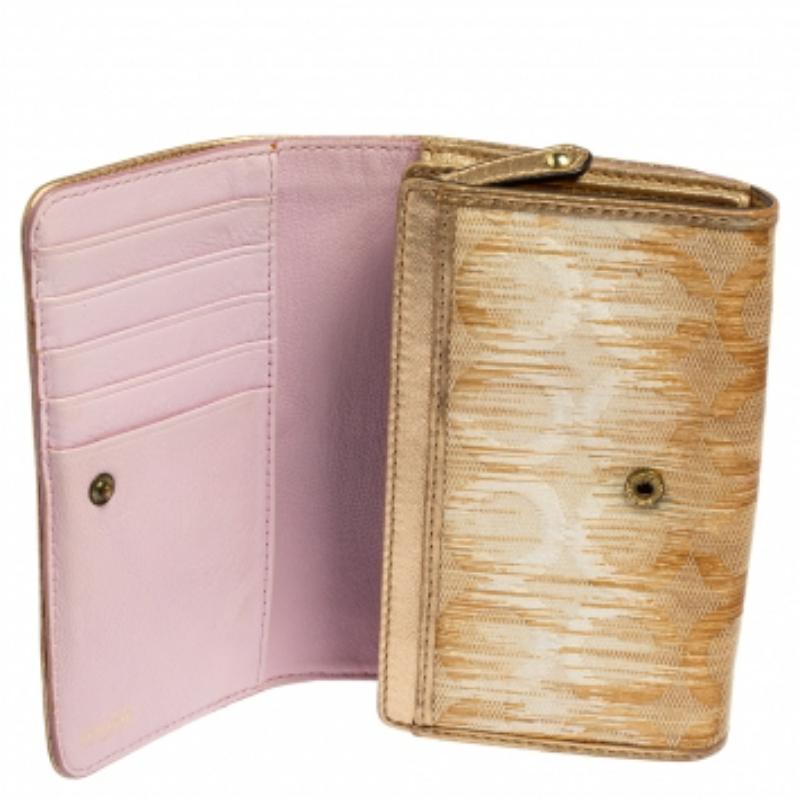 Portafoglio compatto in tela e pelle Coach Gold Ombre Signature Op Art 4