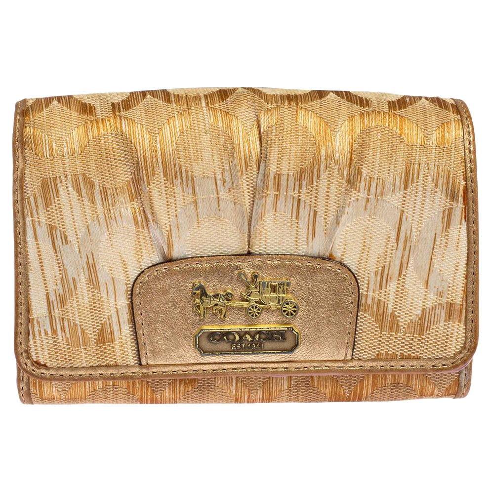 Coach Gold Ombre Signature Op Art Canvas And Leather Compact Wallet