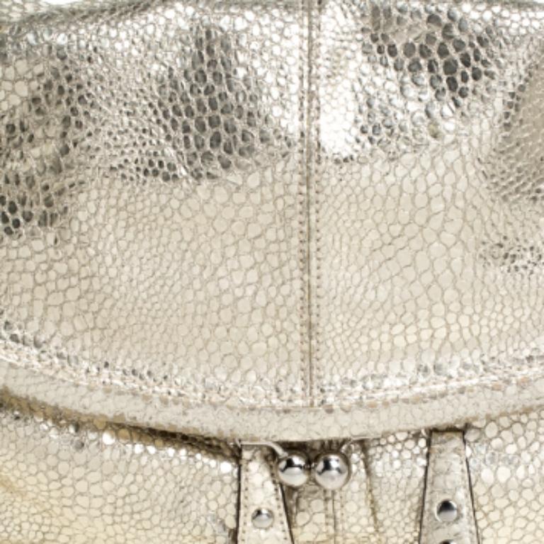 Coach Gold Textured Leather Frame Fold Over Hobo For Sale 2