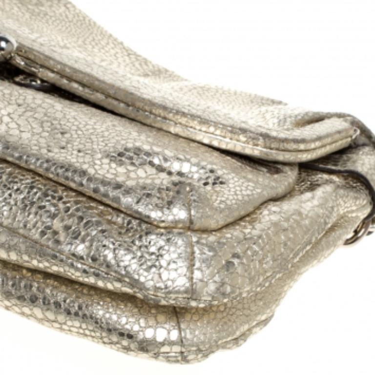 Coach Gold Textured Leather Frame Fold Over Hobo For Sale 3