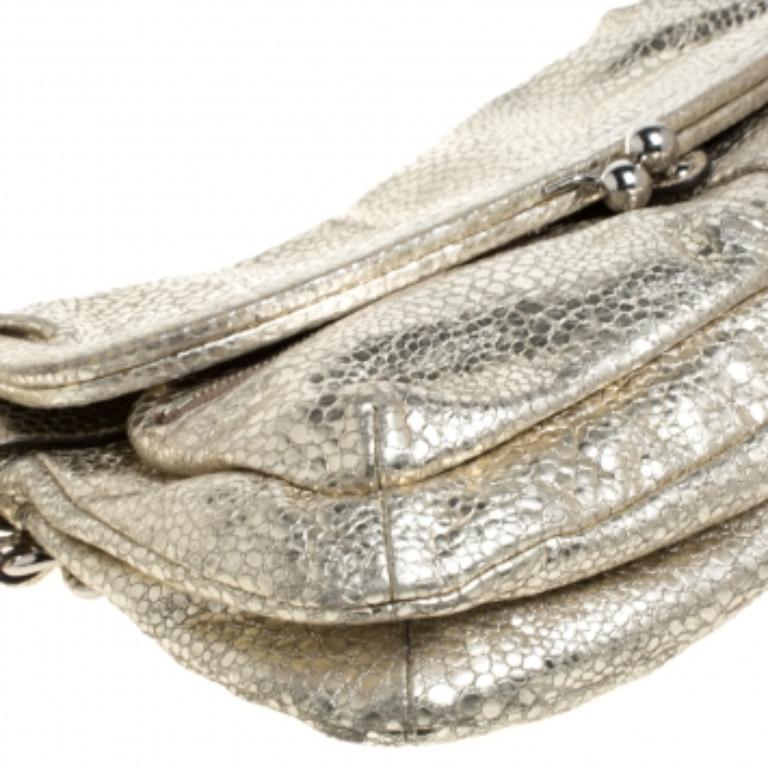 Coach Gold Textured Leather Frame Fold Over Hobo For Sale 4