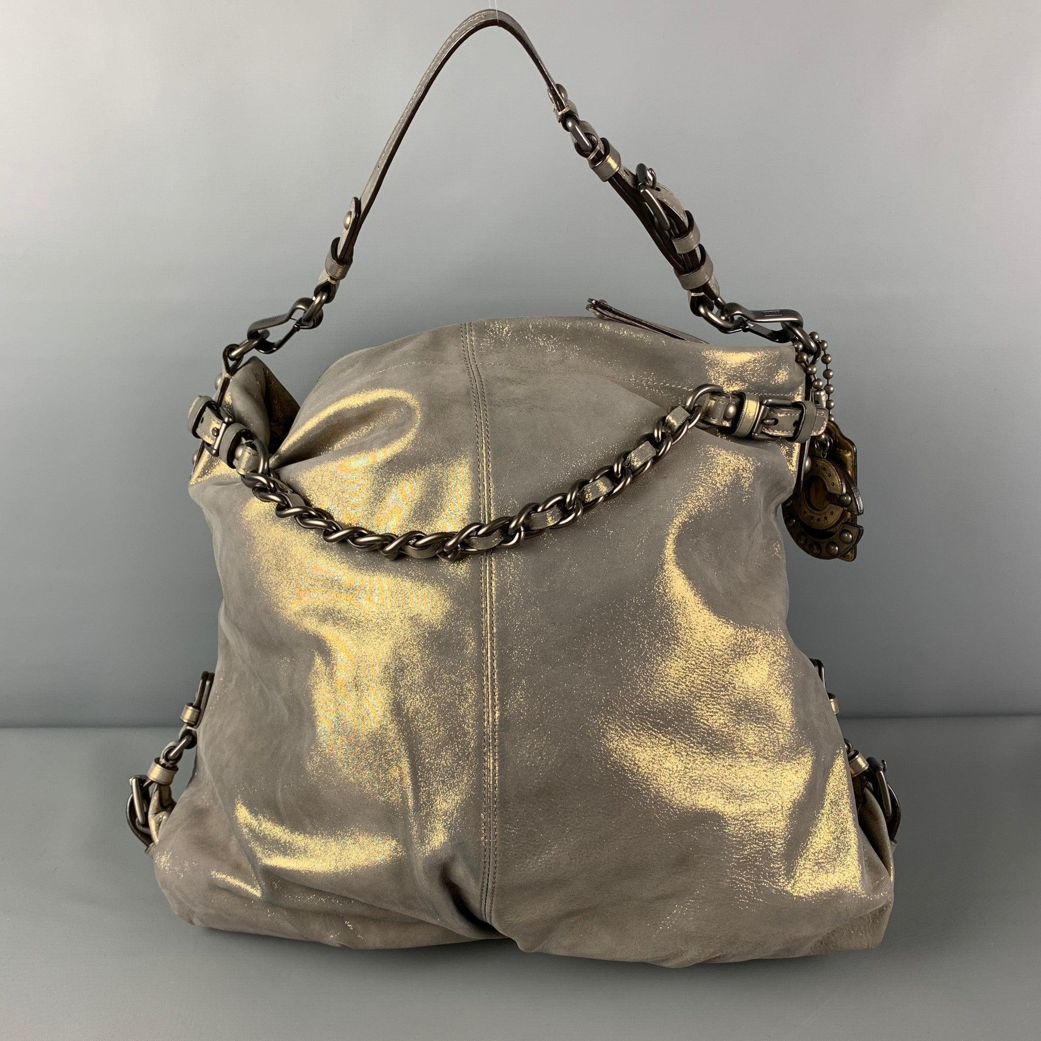COACH Gray Metallic Leather Shoulder Bag Handbag In Good Condition For Sale In San Francisco, CA