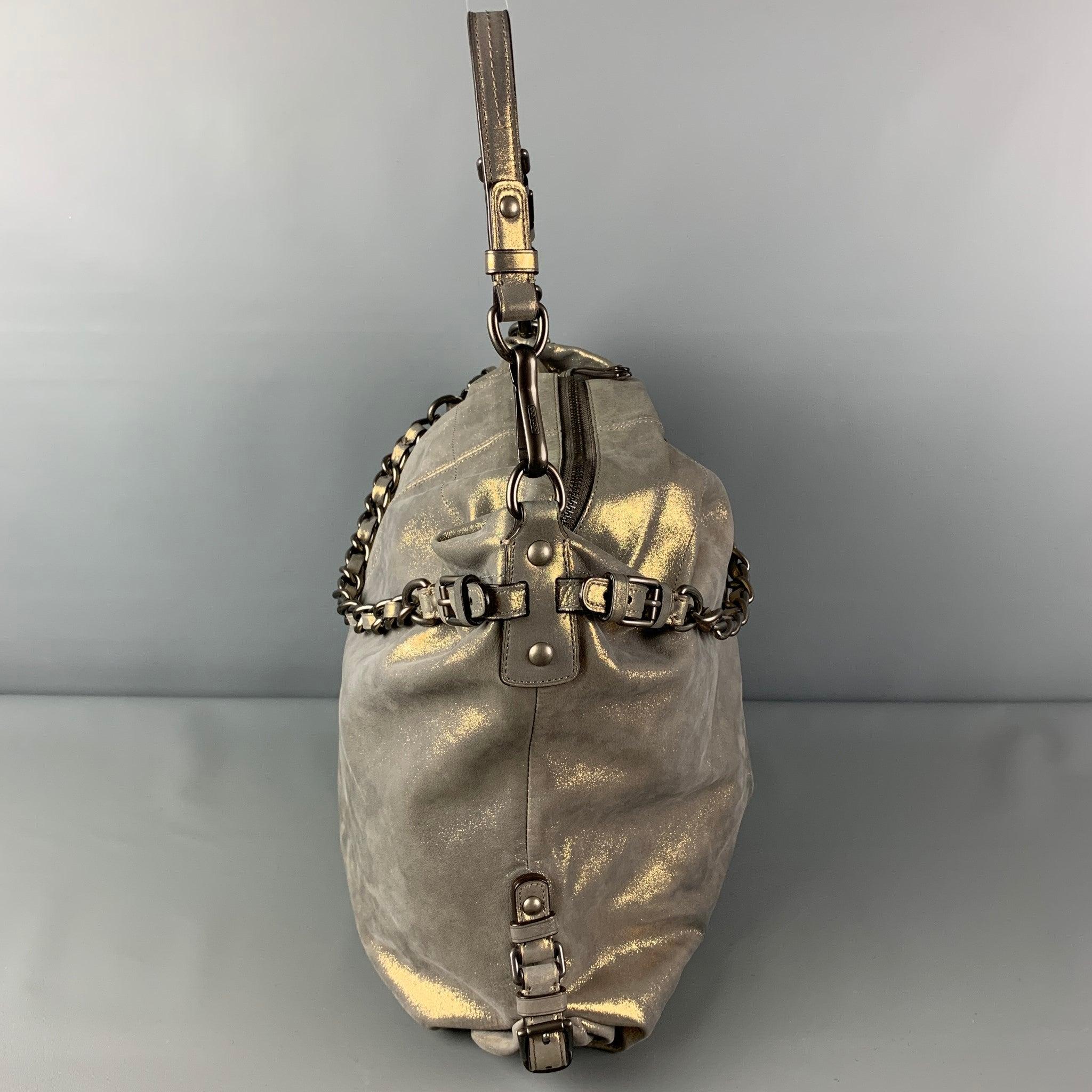 COACH Gray Metallic Leather Shoulder Bag Handbag For Sale 1