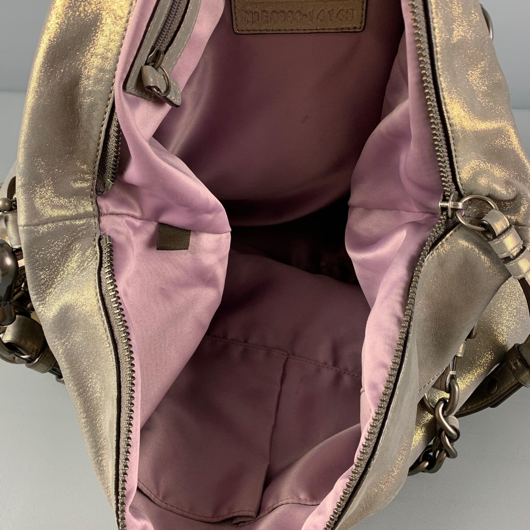 COACH Gray Metallic Leather Shoulder Bag Handbag For Sale 2
