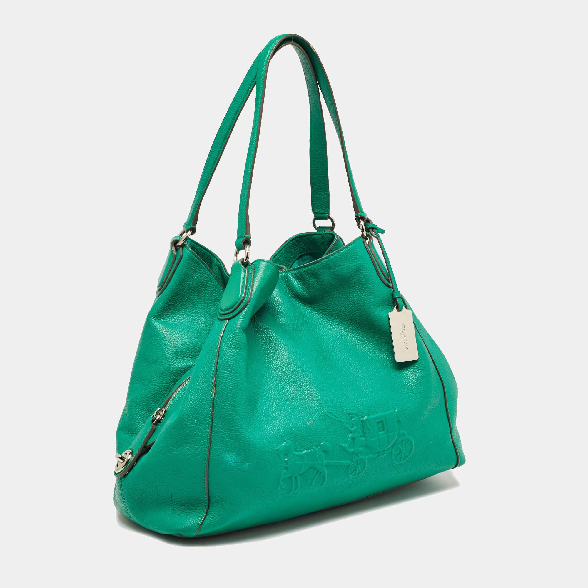Coach Green Leather Embossed Carriage Edie Shoulder Bag In Excellent Condition In Dubai, Al Qouz 2