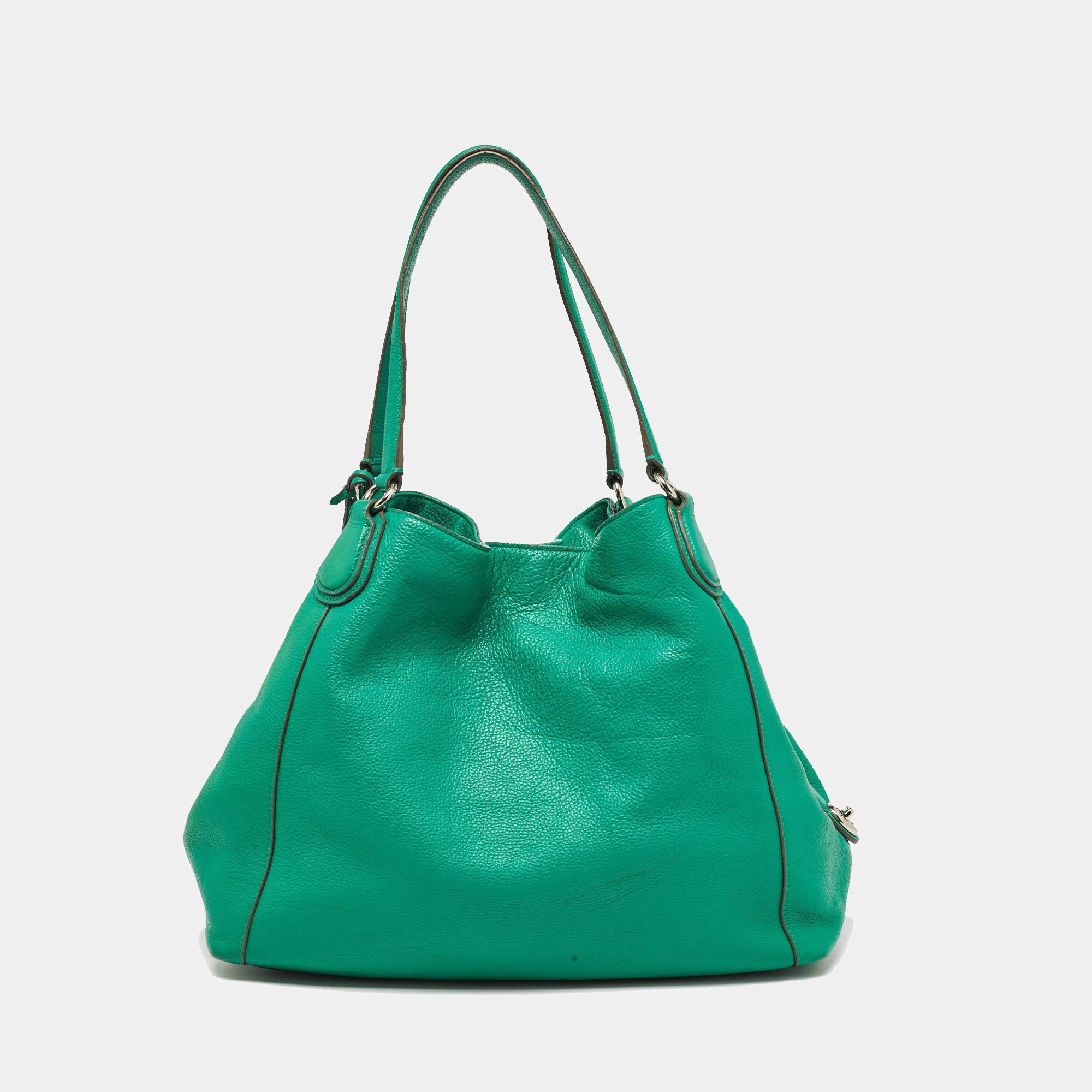Women's Coach Green Leather Embossed Carriage Edie Shoulder Bag