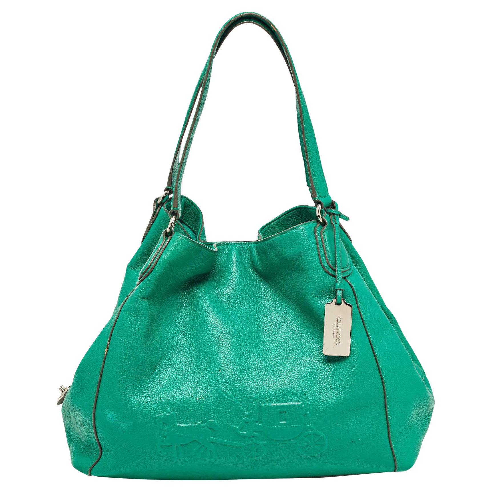 Coach Green Leather Embossed Carriage Edie Shoulder Bag