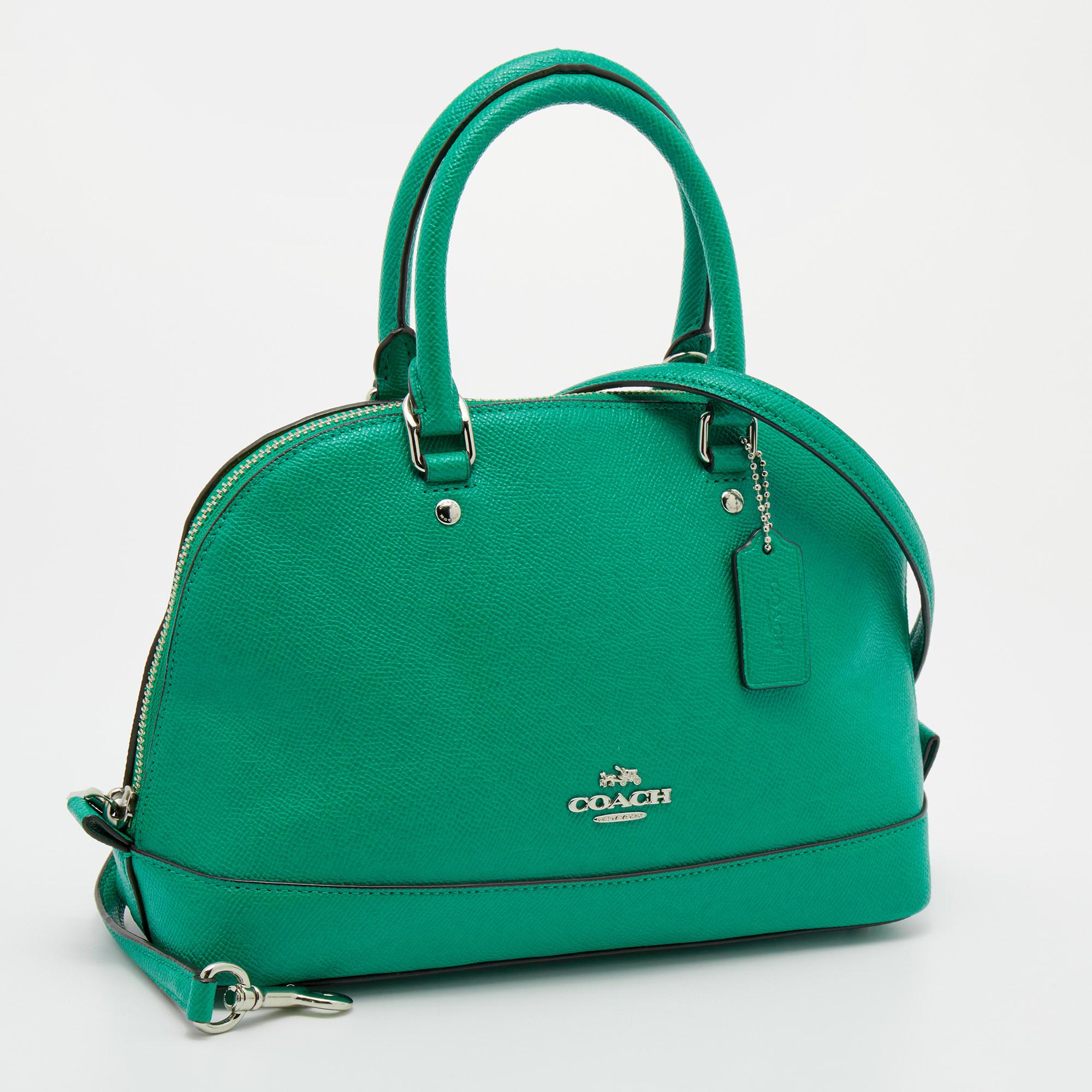 green leather satchel