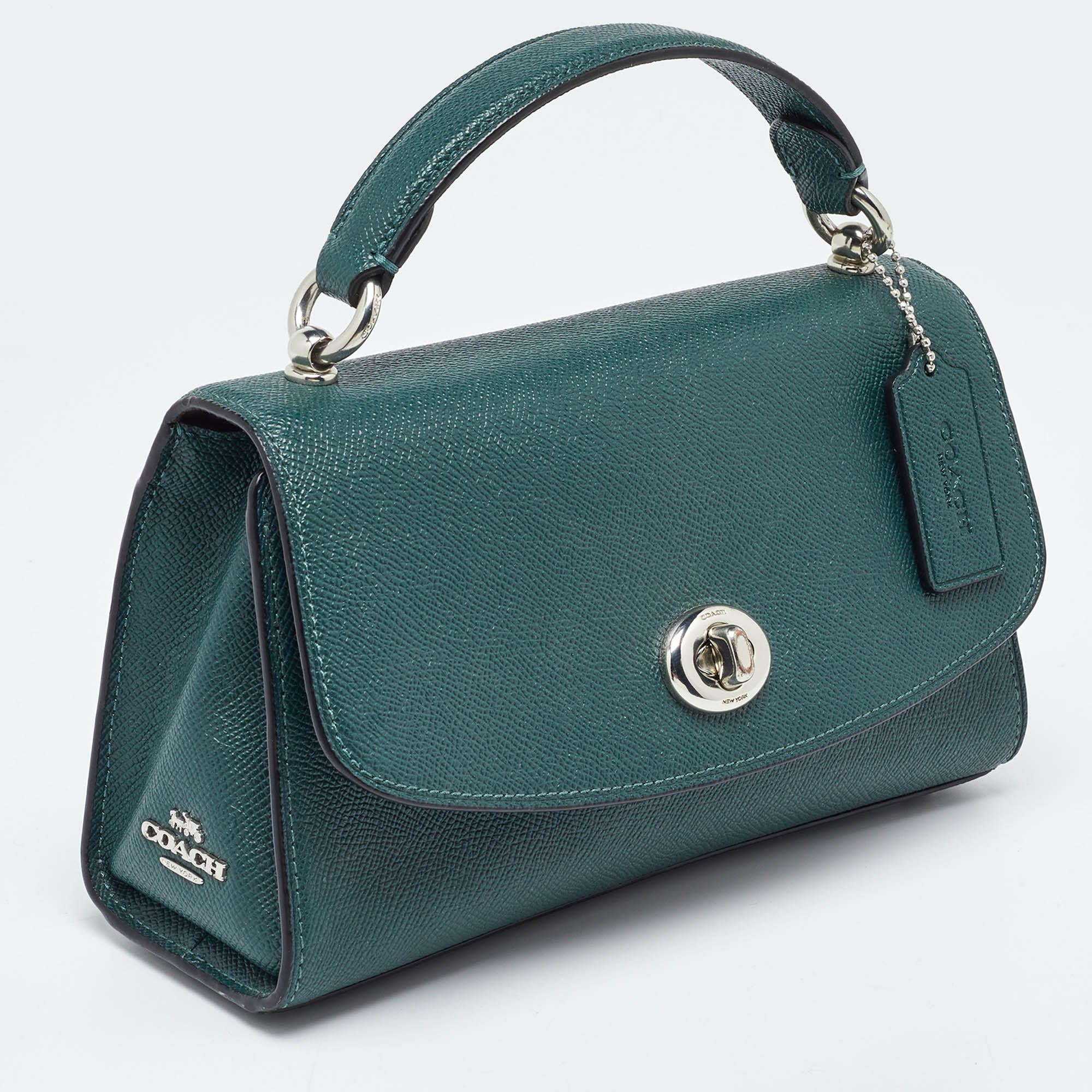 Gray Coach Green Leather Tilly Top Handle Bag