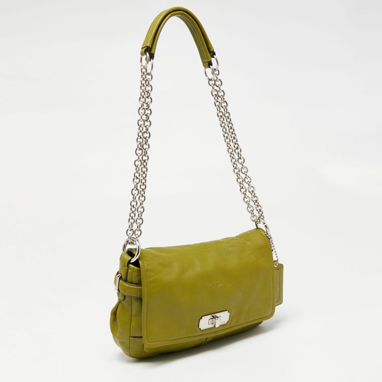 Coach Green Leather Turn-lock Flap Chain Shoulder Bag For Sale at 1stDibs
