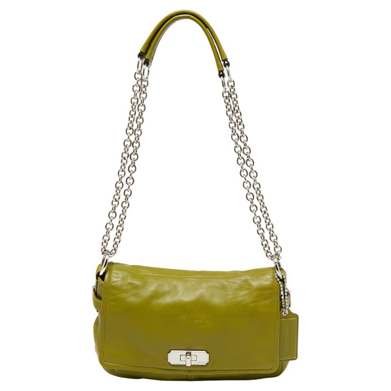 Coach Green Leather Turnlock Flap Chain Shoulder Bag For Sale at 1stDibs