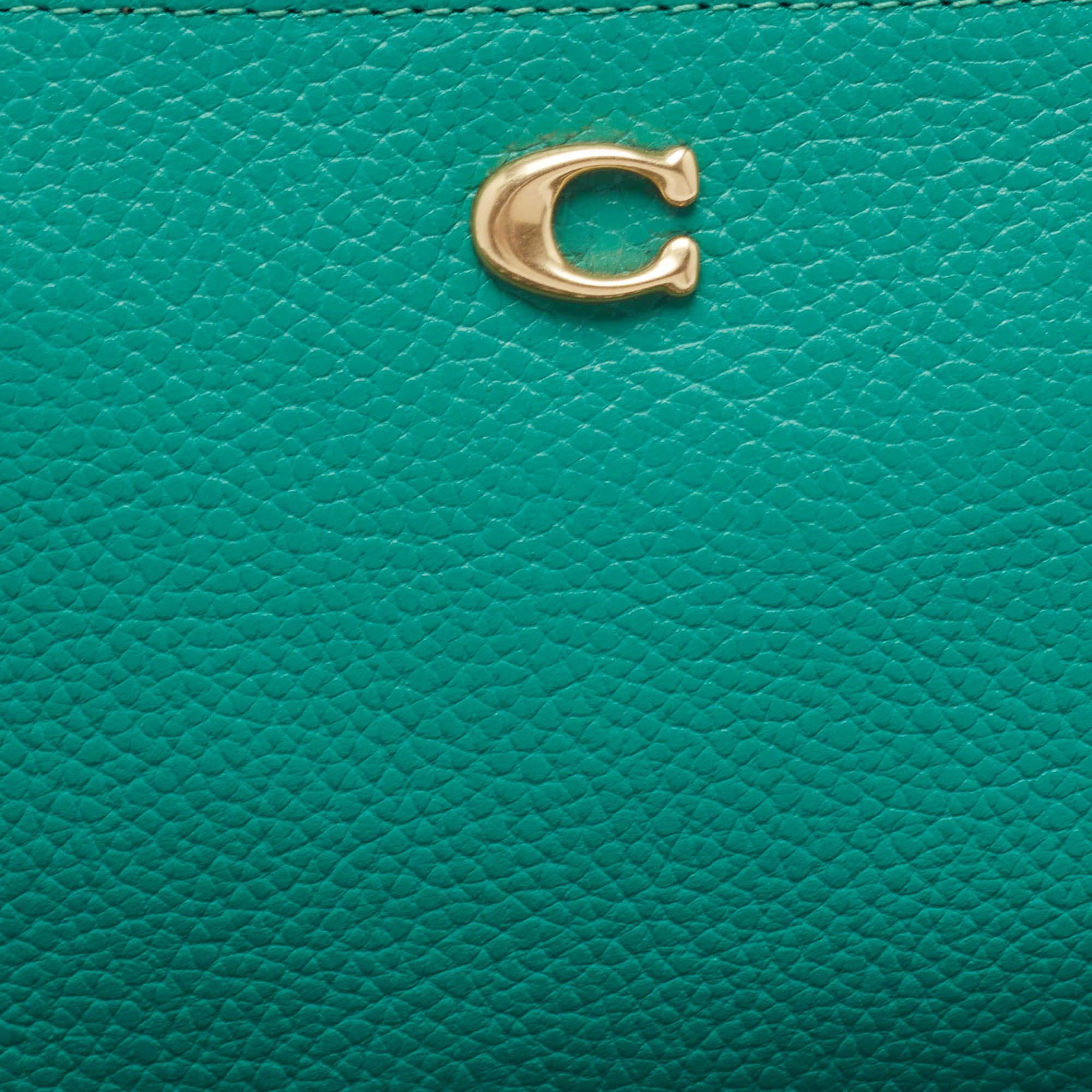Coach Green Leather Wristlet Zip Pouch For Sale 1