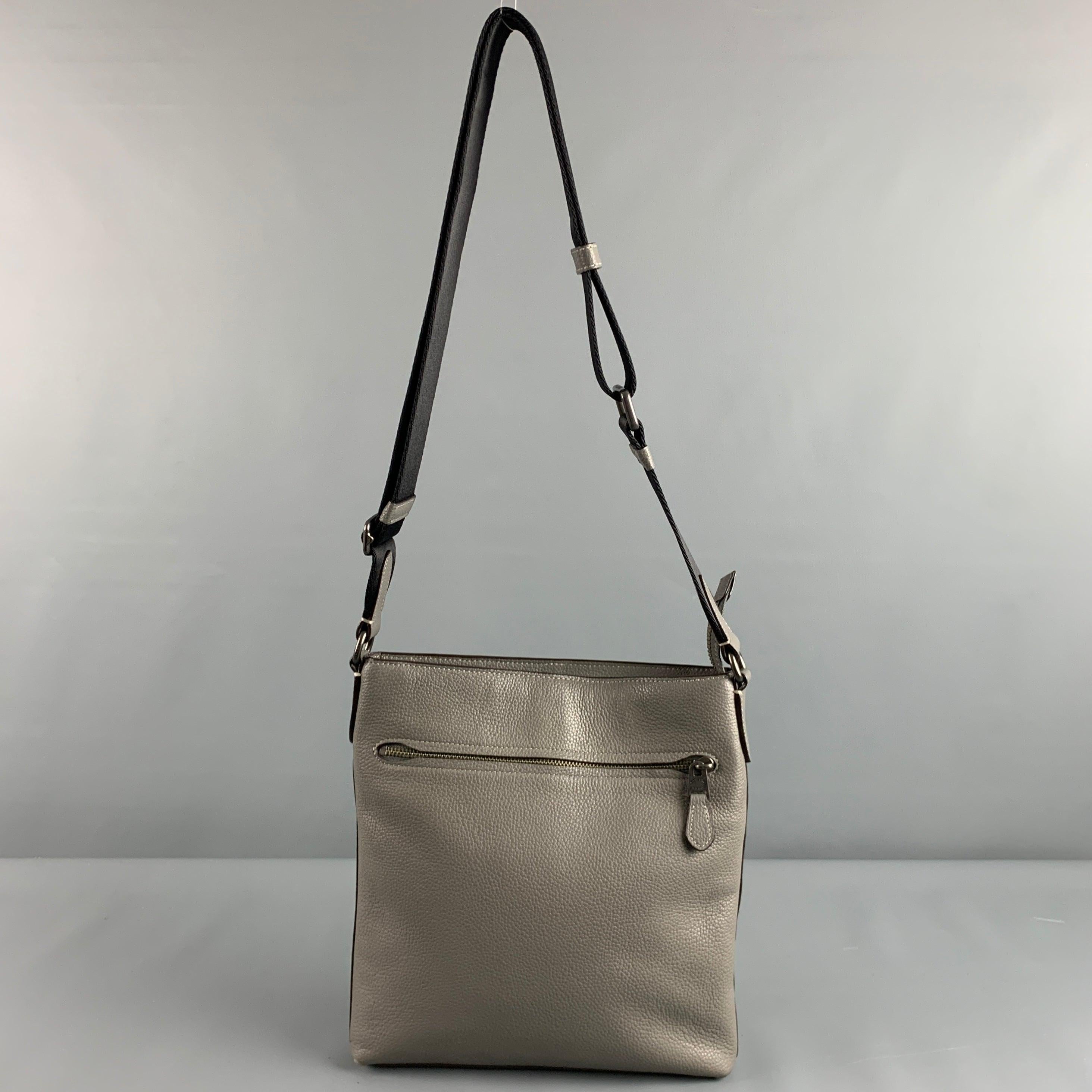 COACH Grey Black Pebble Grain Leather Cross Body Bag For Sale 1