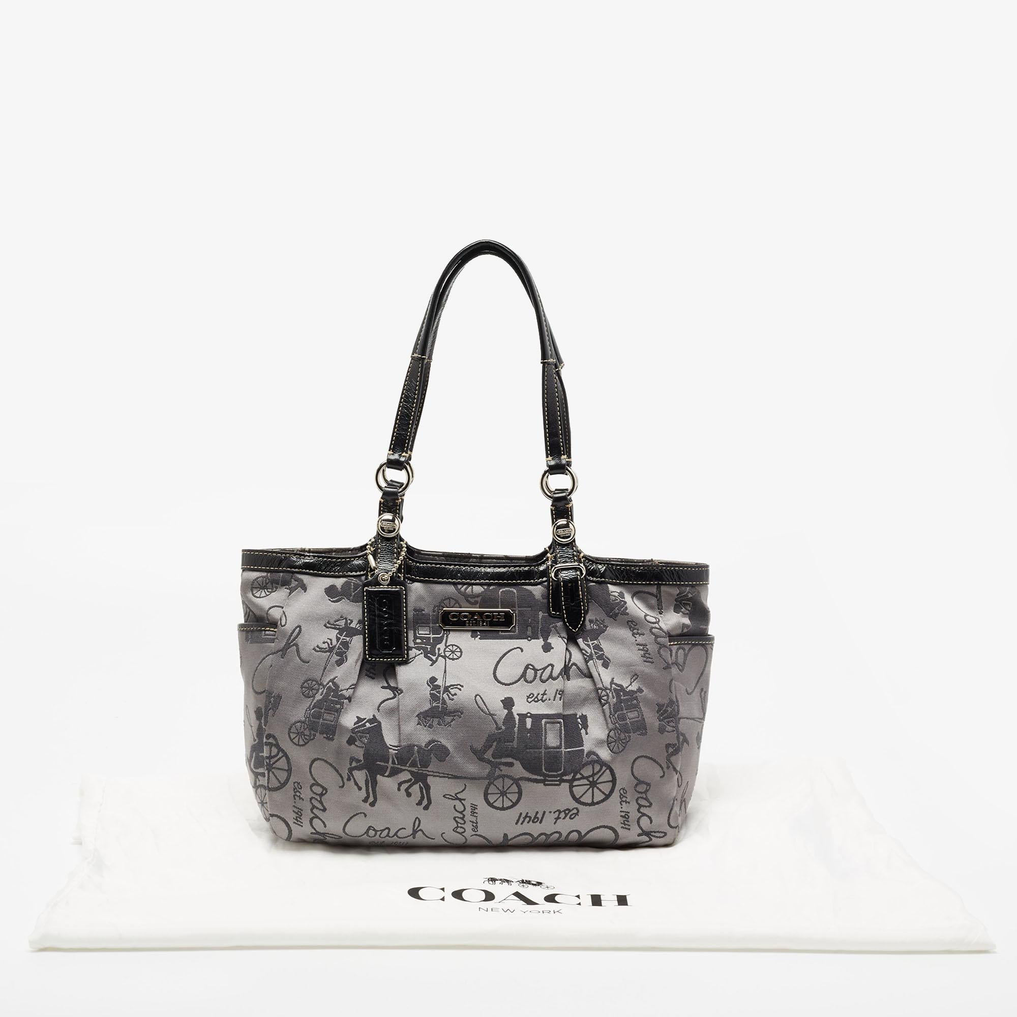 Coach Grey/Black Printed Fabric and Leather Tote 3