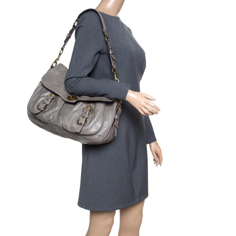 Coach Grey Glazed Leather Double Pocket Top Handle Bag with Wallet For Sale at 1stdibs
