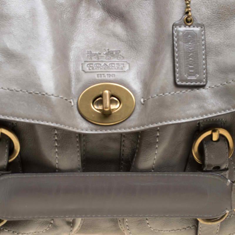 Gray Coach Grey Glazed Leather Double Pocket Top Handle Bag with Wallet