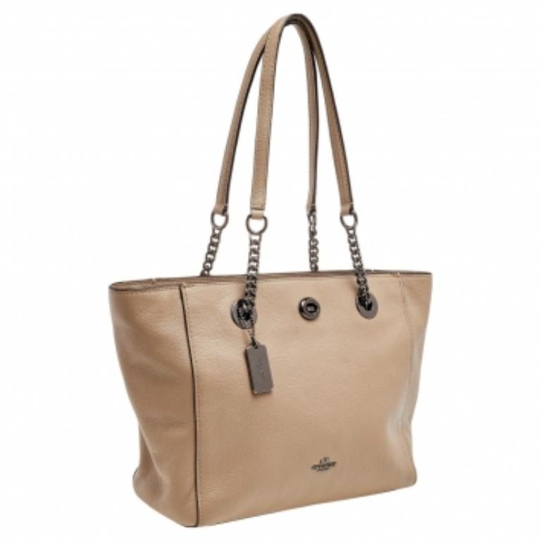 Coach Grey Leather Turnlock Tote 2
