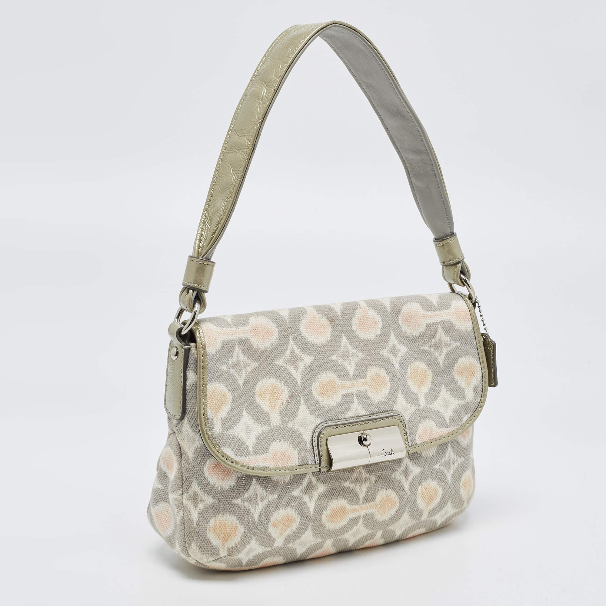 Gray Coach Grey/Multicolor Signature Canvas Op Art Kristin Shoulder Bag For Sale
