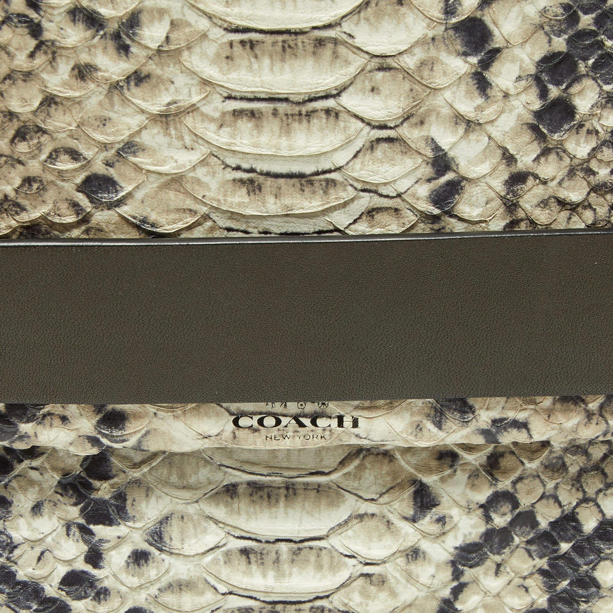 Coach Grey Python Embossed Leather Flap Clutch 3