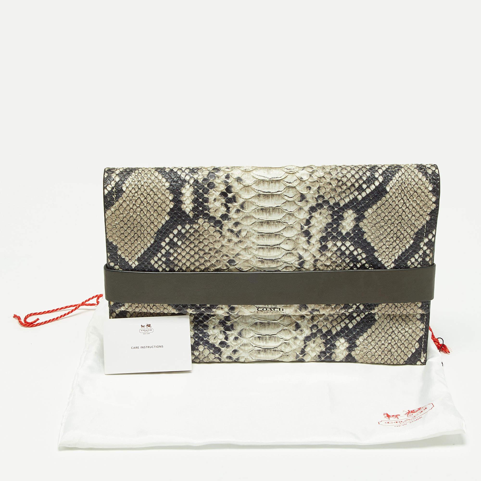 Coach Grey Python Embossed Leather Flap Clutch 4