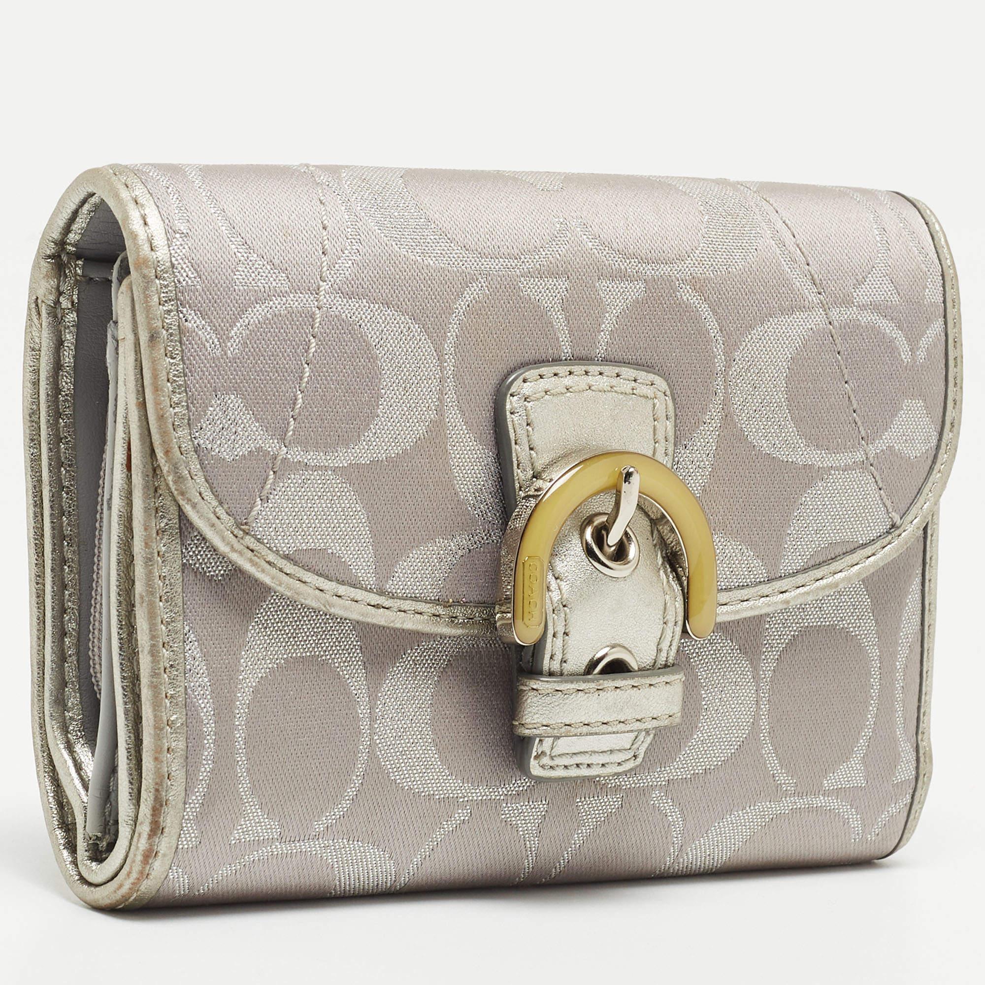 Gray Coach Grey Signature Canvas Trifold Wallet For Sale
