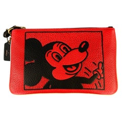 COACH HOL2020 Red Black C1174 Mickey Pebble Grain Leather Wallet