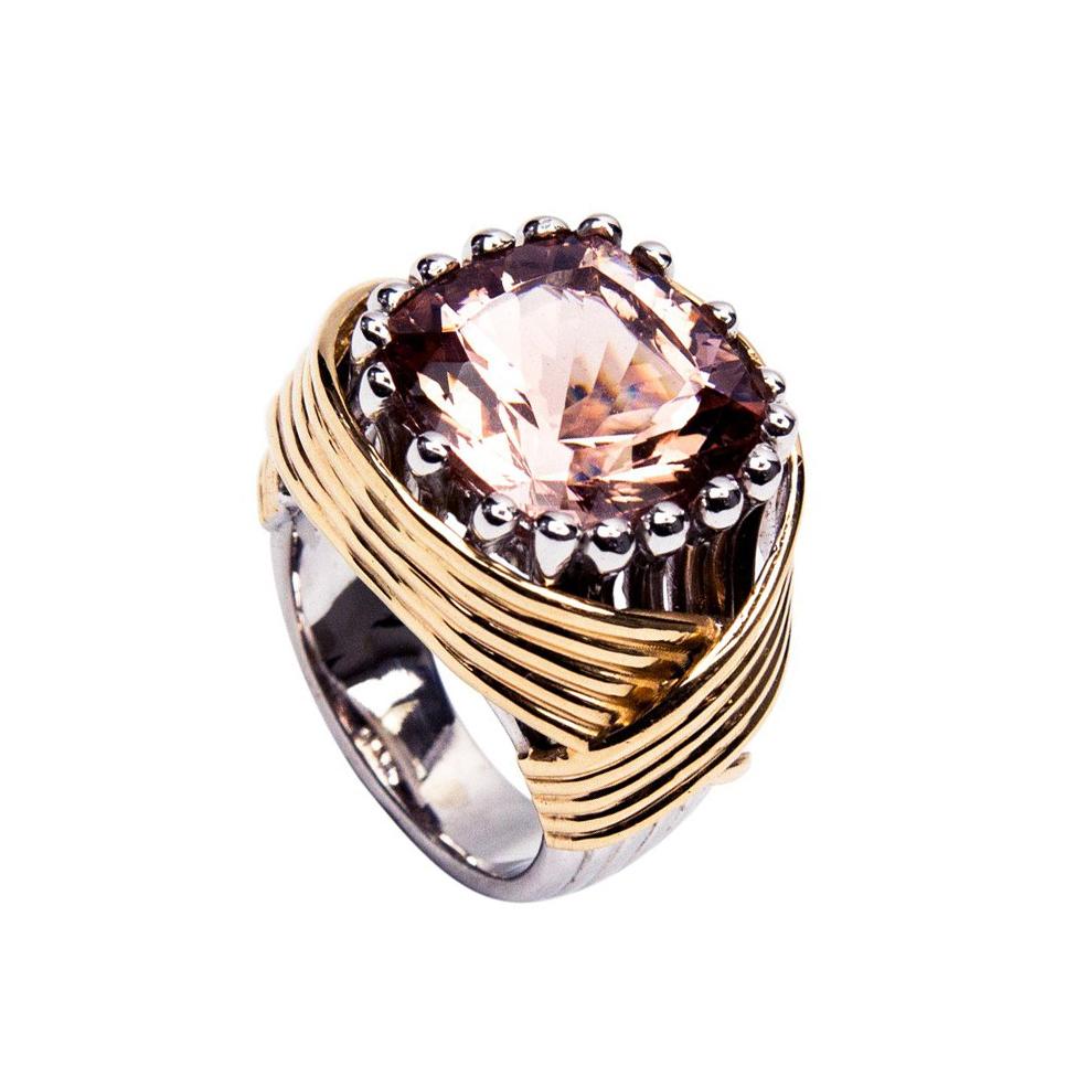Contemporary Vintage 10.65 Carat Solitaire Cushion Pink Morganite Gold Ring Estate Fine For Sale