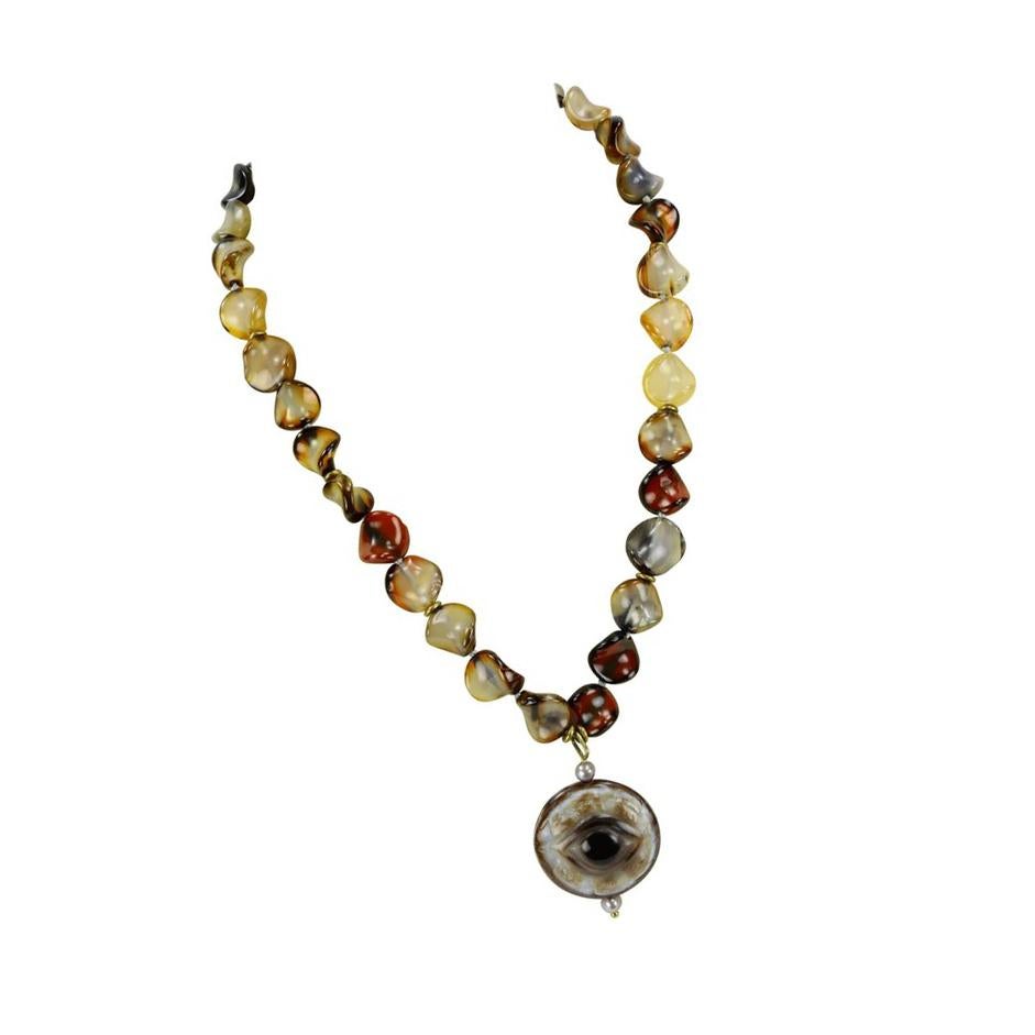 Mixed Cut Coach House Carnelian and Evil Eye Statement Pendant Necklace For Sale