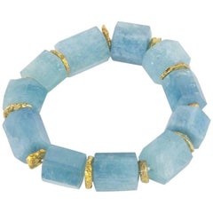 Natural Aquamarine Faceted Beads Bracelet