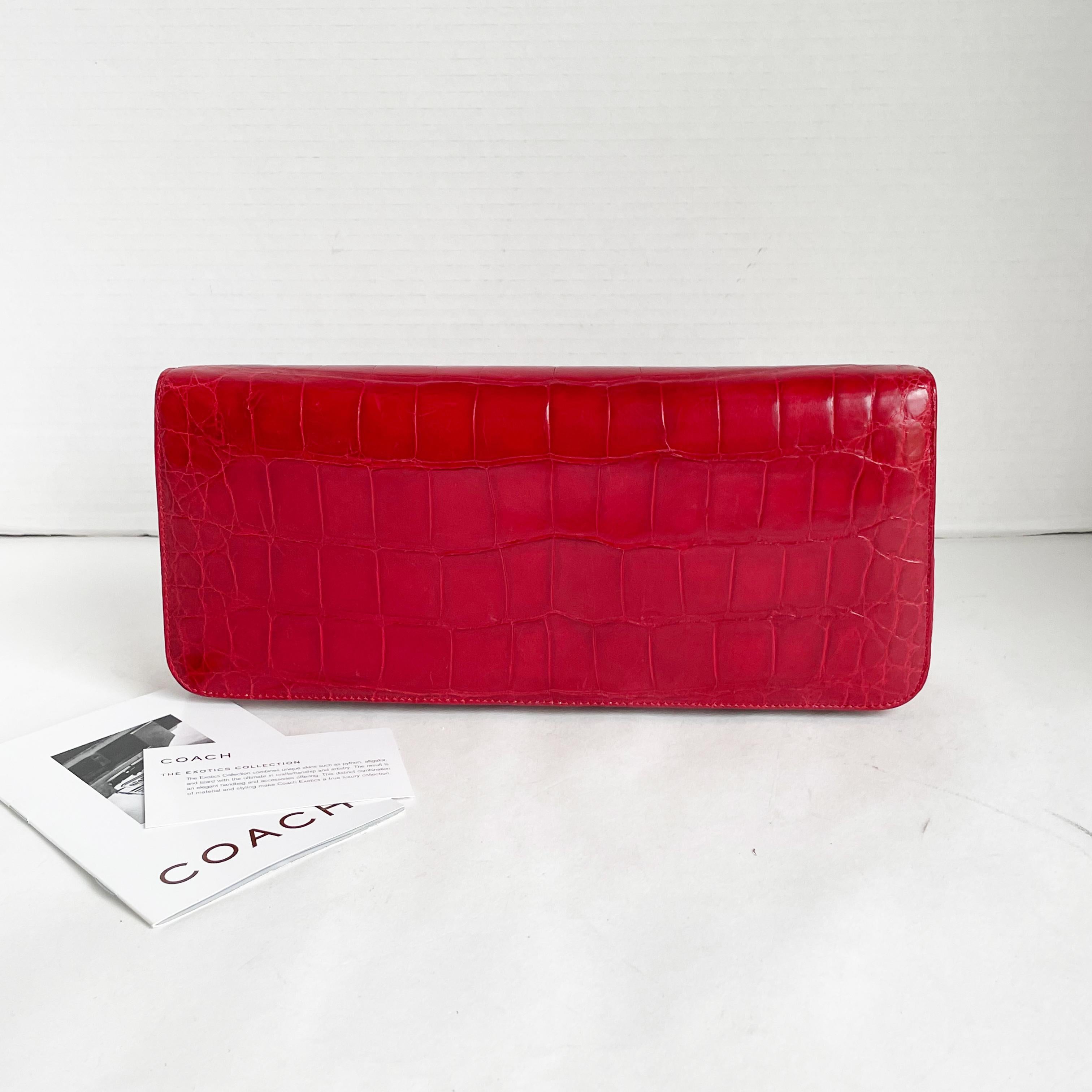 Women's or Men's Coach Large Clutch Bag #8389 Italy Limited Edition Red Exotic Alligator HTF Rare For Sale