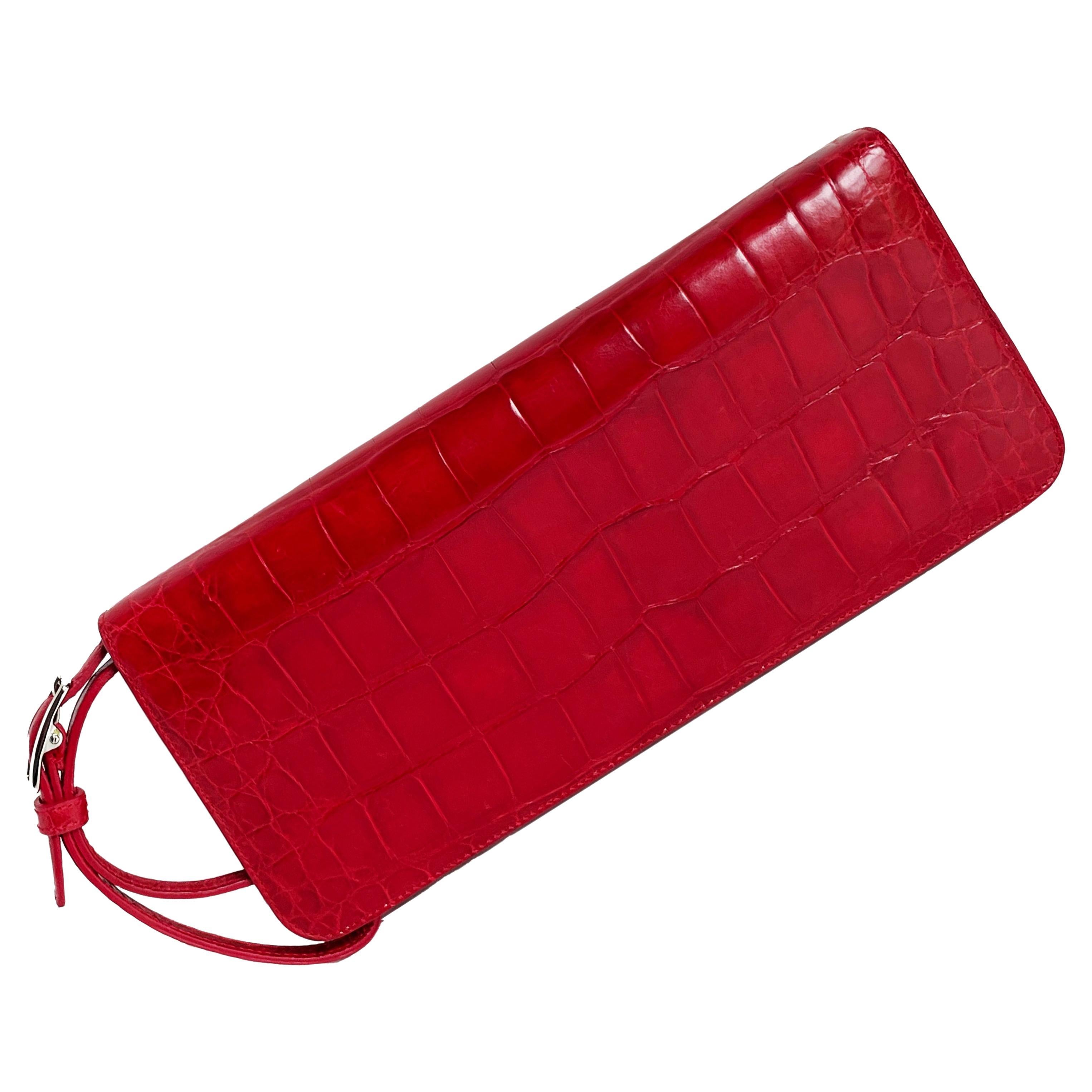Coach Large Clutch Bag #8389 Italy Limited Edition Red Exotic Alligator HTF Rare For Sale