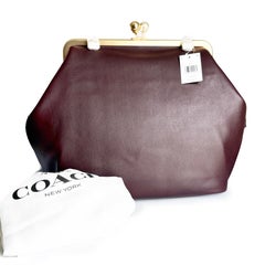 Coach Large Kisslock Frame Bag Black Currant Leather NWT Cashin Carry Reissue
