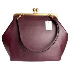 Coach Large Kisslock Frame Bag Black Currant Leather NWT Cashin Carry Reissue