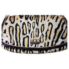 Coach Leopard Sequin Shoulder Bag With Chain Leather Strap