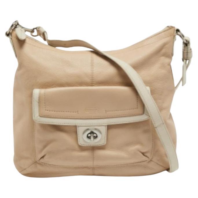 Coach Hobo Penélope de piel beige claro/blanco