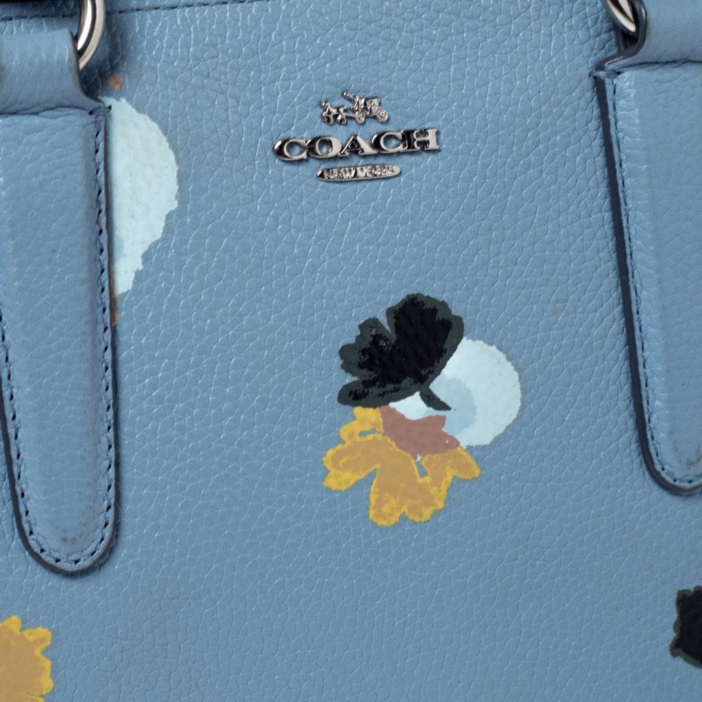 Coach Light Blue Floral Printed Leather Mini Crosby Tote