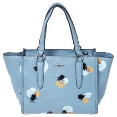 Coach Light Blue Floral Printed Leather Mini Crosby Tote