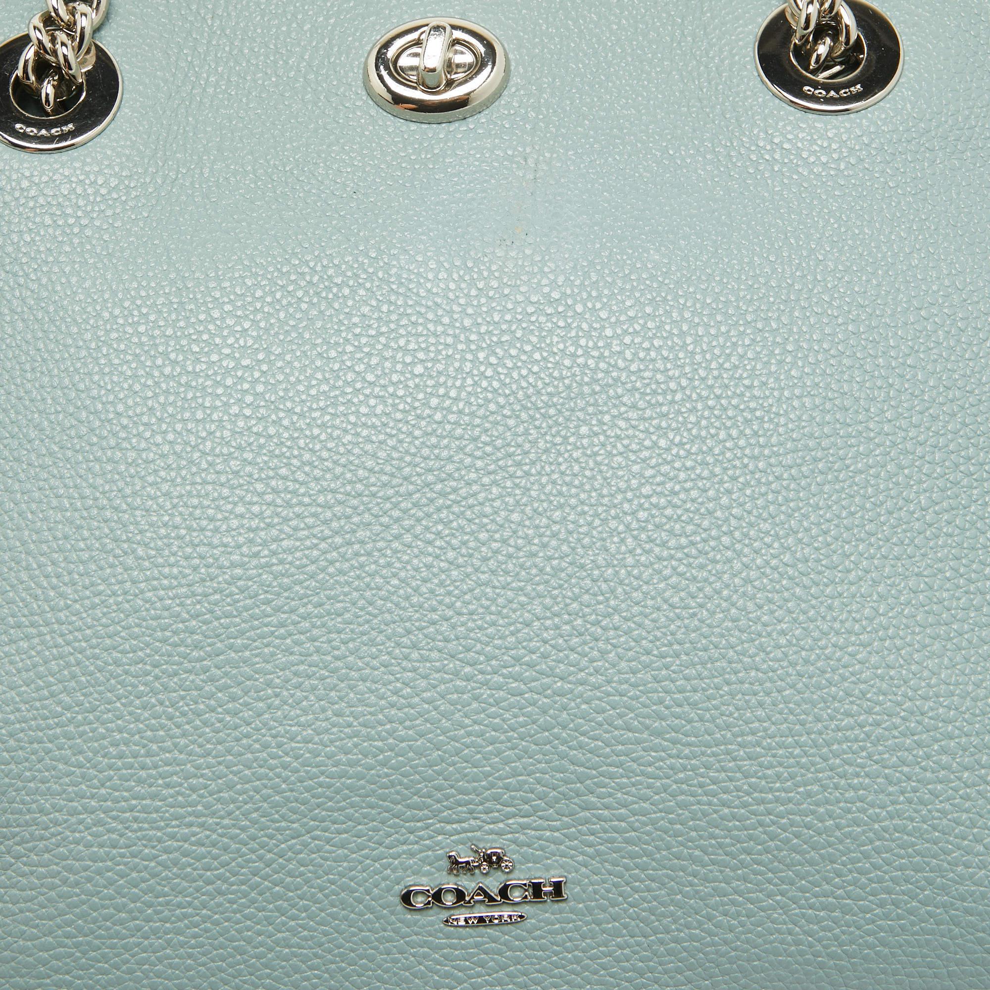 Women's Coach Light Blue Leather Turnlock Chain Tote