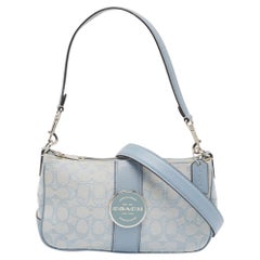 Used Coach Light Blue Signature Jacquard Canvas Lonnie Baguette Bag