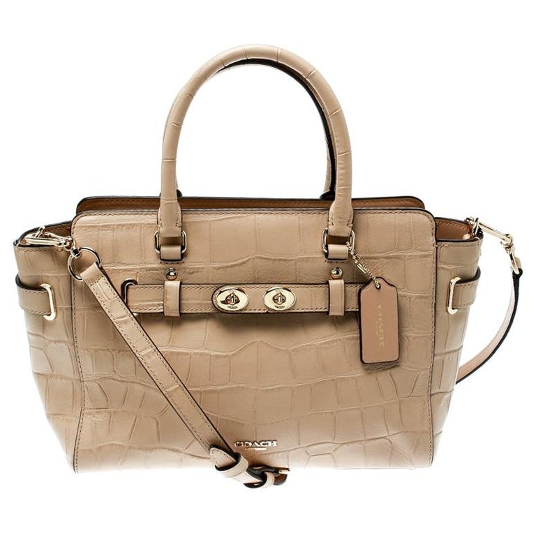 Coach Light Brown Croc Embossed Leather Blake Carryall Top Handle Bag