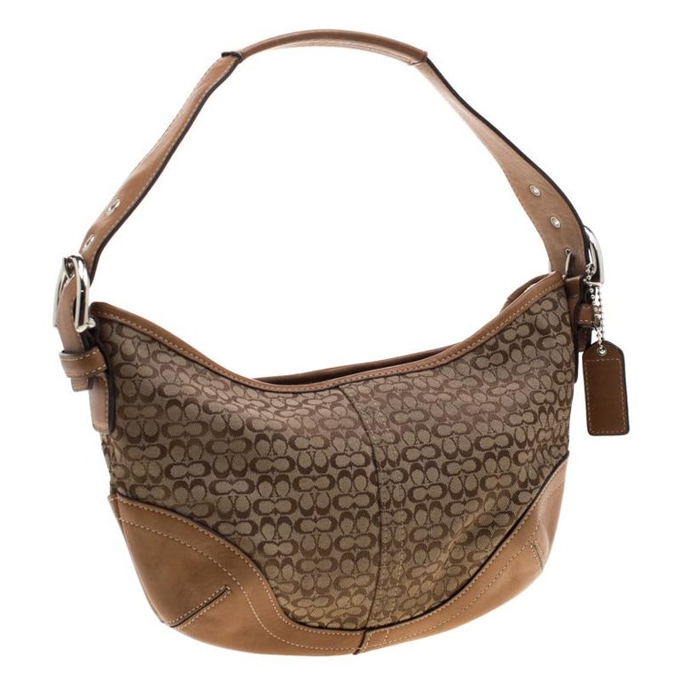 Coach Light Brown Signature Canvas And Leather Shoulder Bag at