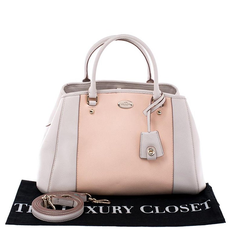 Coach Light Orange/Beige Leather Margot Carryall Satchel For Sale at