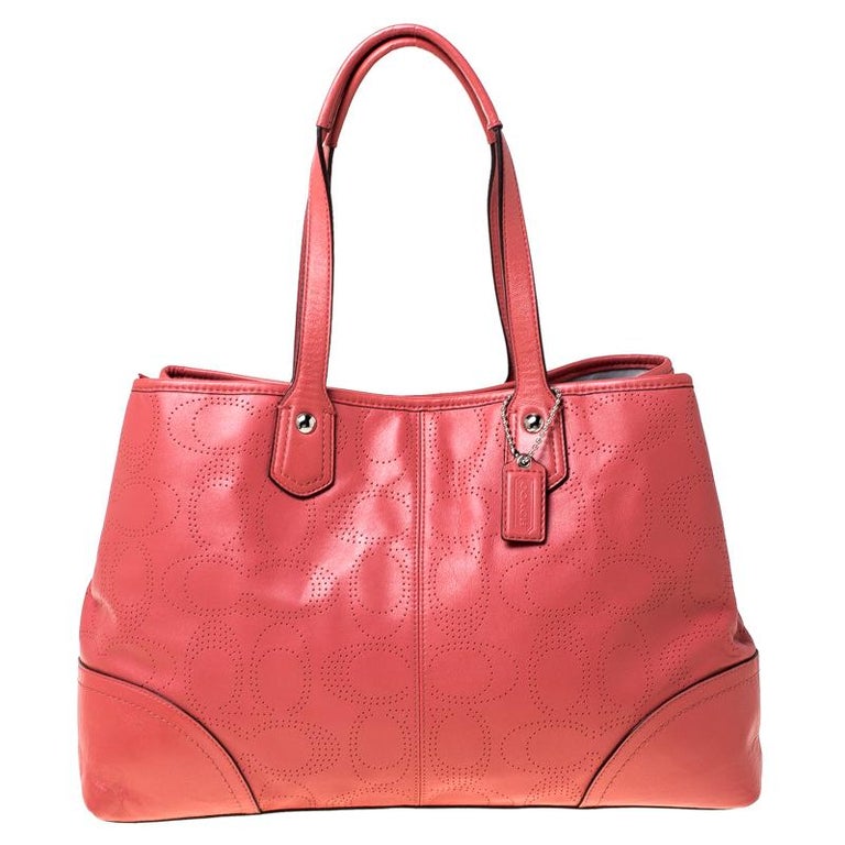 Coach Light Orange Leather Perforated Tote For Sale at 1stdibs