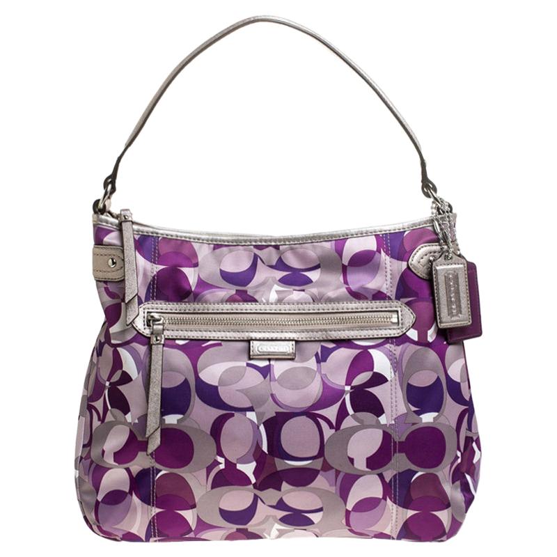 Coach Lilac Signature Canvas and Leather Hobo For Sale at 1stDibs