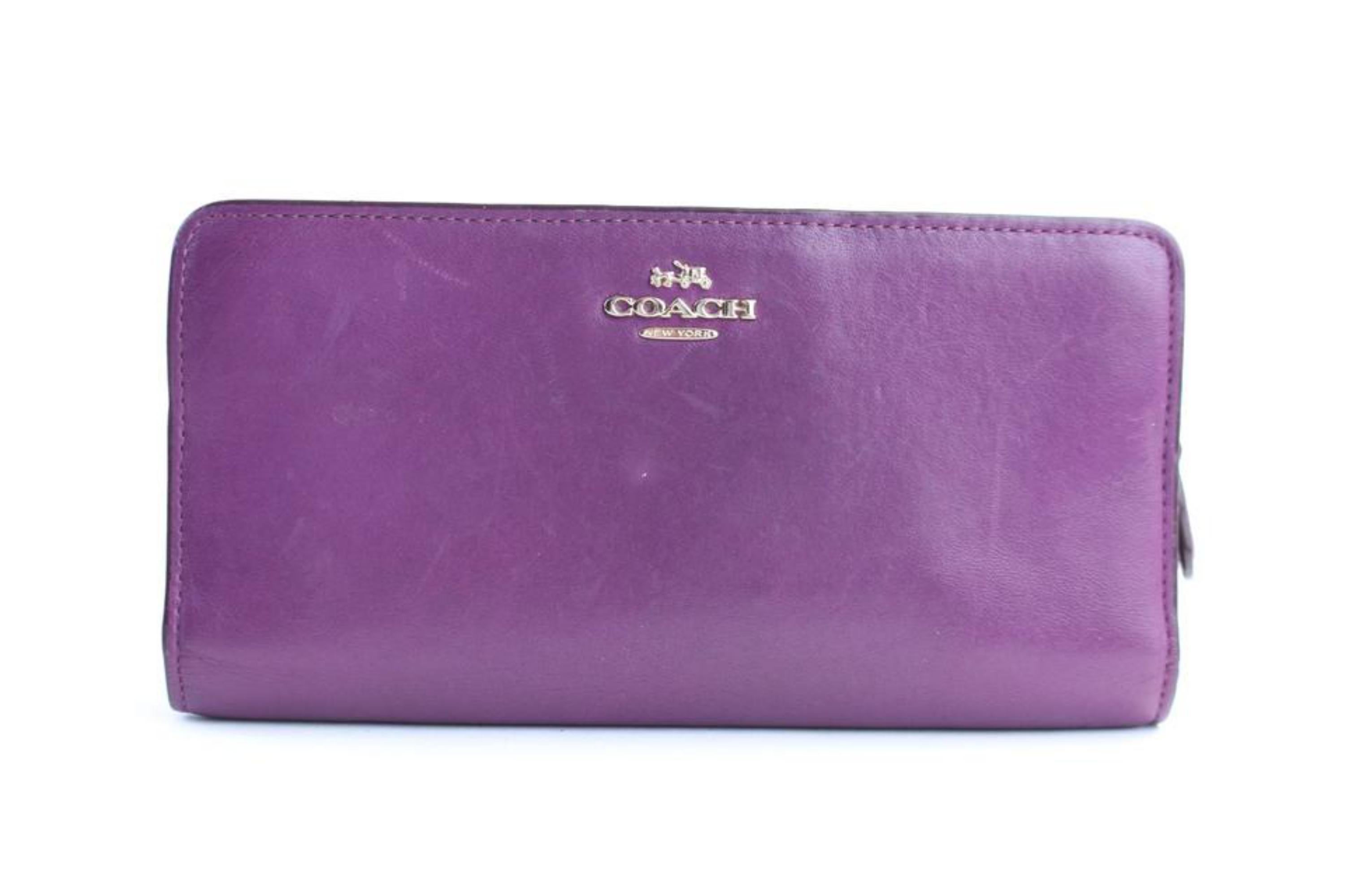 Coach Long Wallet Zippy Bifold 28mr0308 Purple Leather Clutch For Sale 4