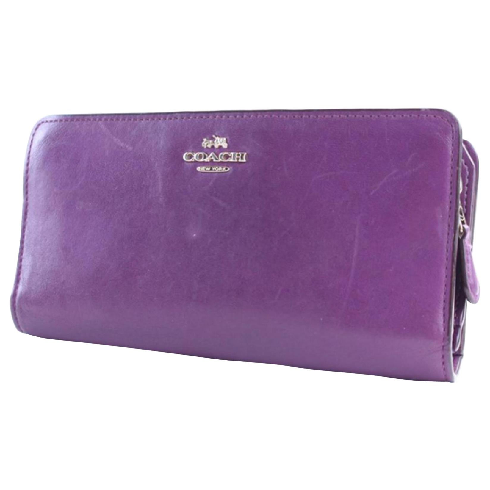 Coach Long Wallet Zippy Bifold 28mr0308 Purple Leather Clutch For Sale