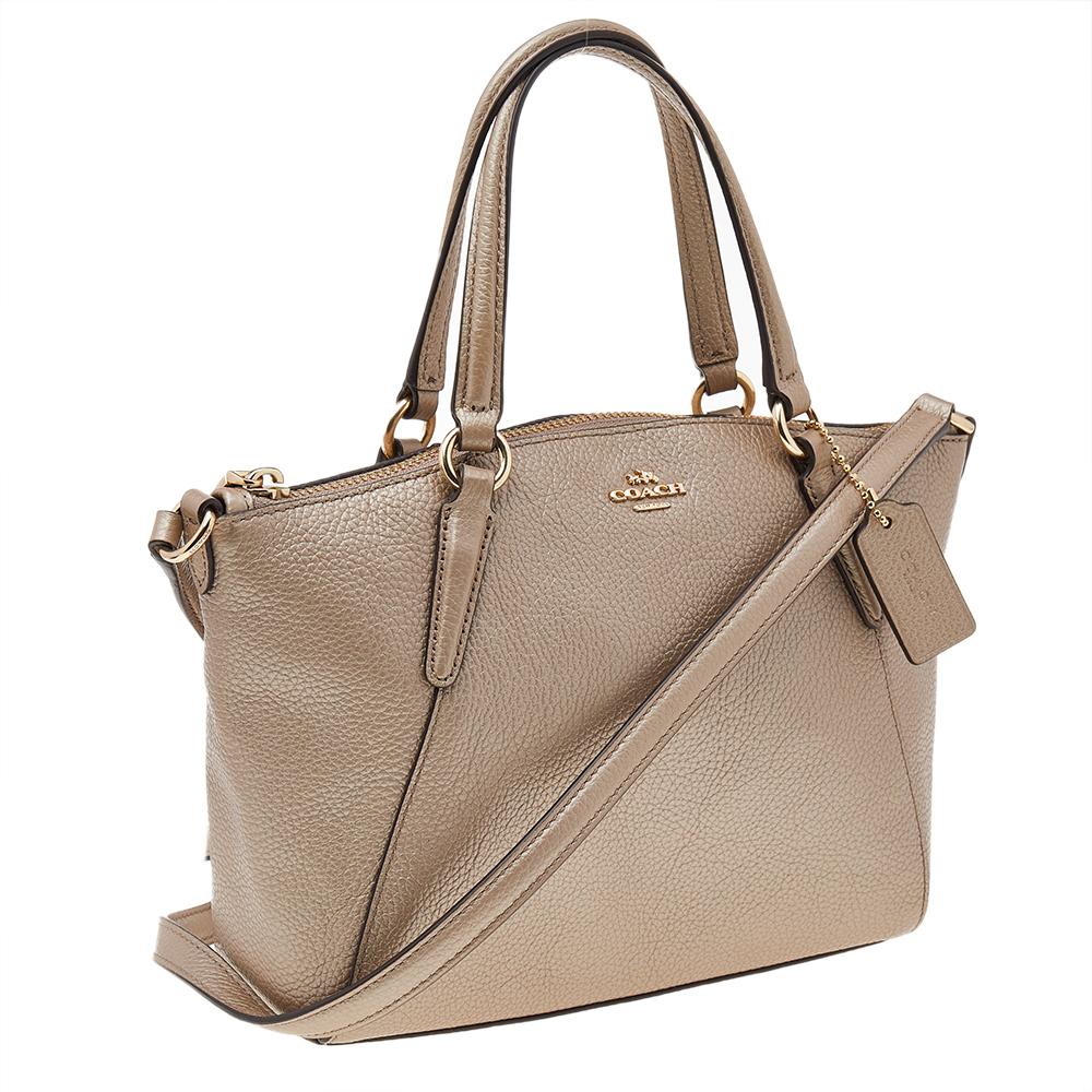 Women's Coach Metallic Beige Leather Small Tote For Sale