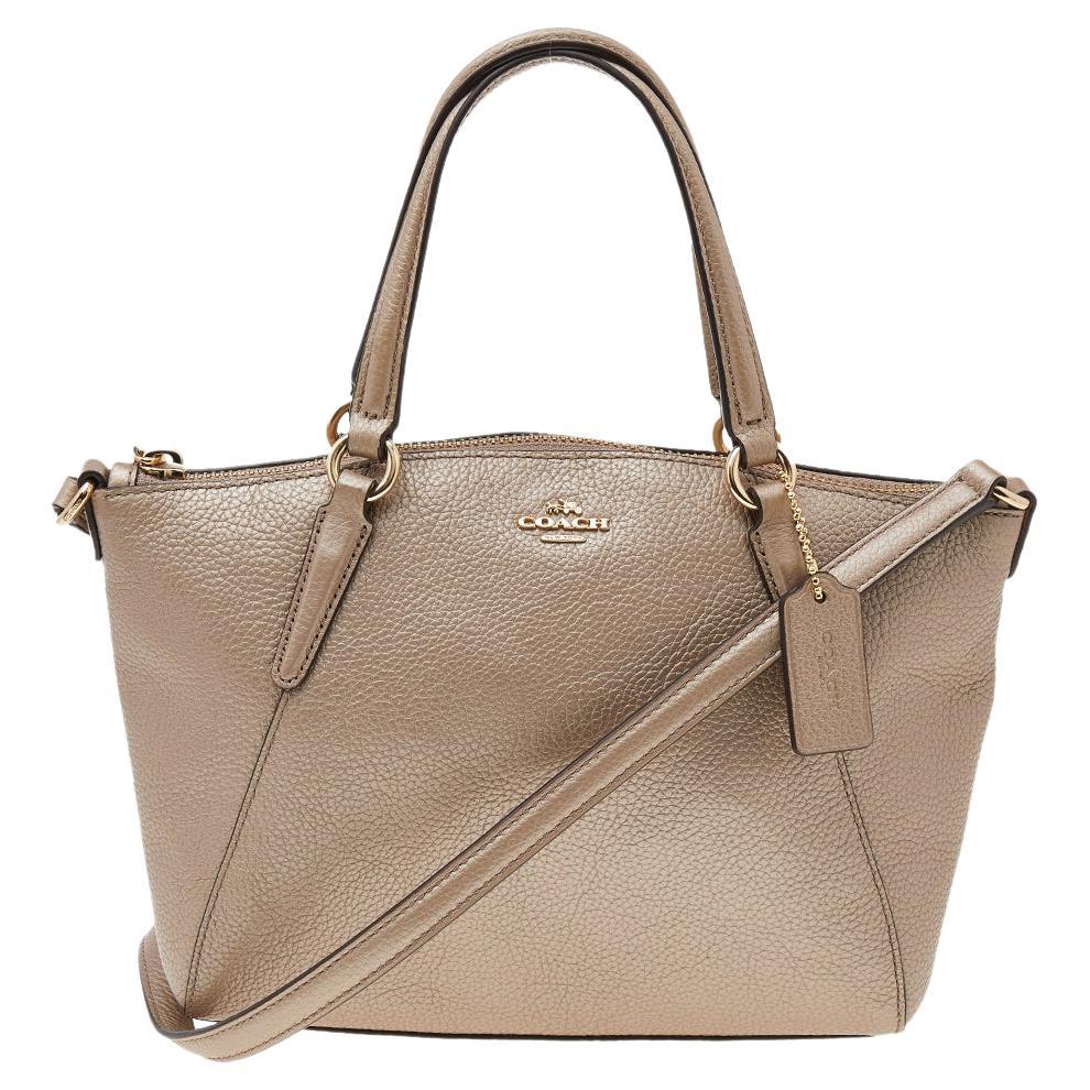 Coach Metallic Beige Leather Small Tote For Sale