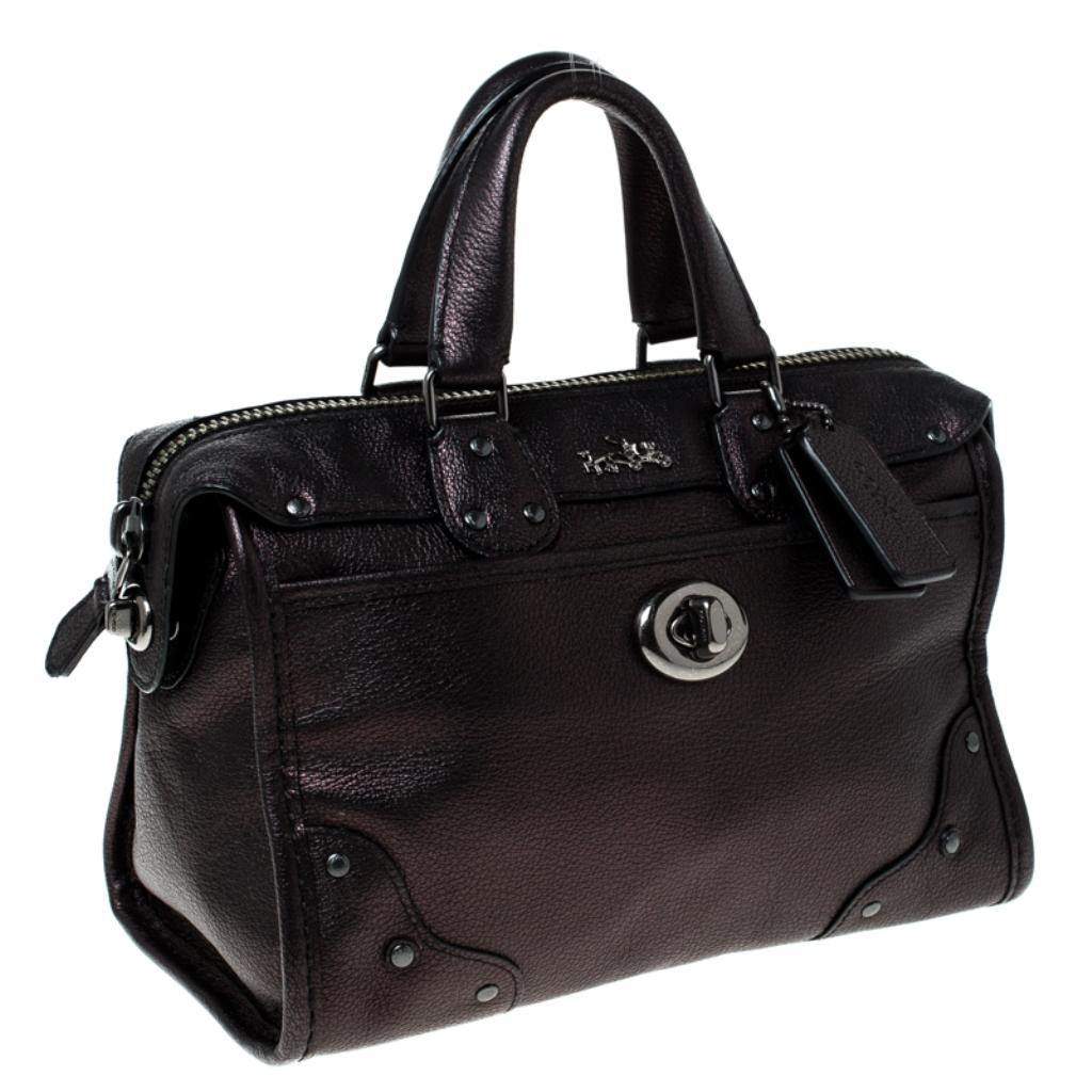 Women's Coach Metallic Black Leather Mercer Satchel